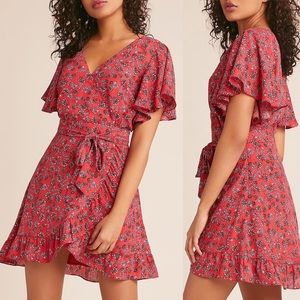 BB Dakota Dress Ruffle Surplice Mini Red Floral 8